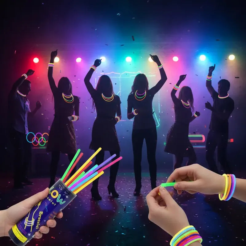 Pack 100 Pulseras Fluor Para Fiestas En Colores Surtidos