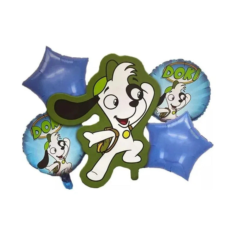 Set 5 Globos Metalizados Doki Fiesta Cumpleaños Azul