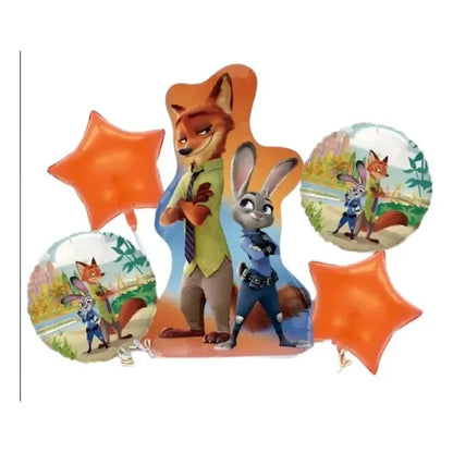 Set 5 Globos Zootopia Metalizados Fiesta Cumpleaños Violeta