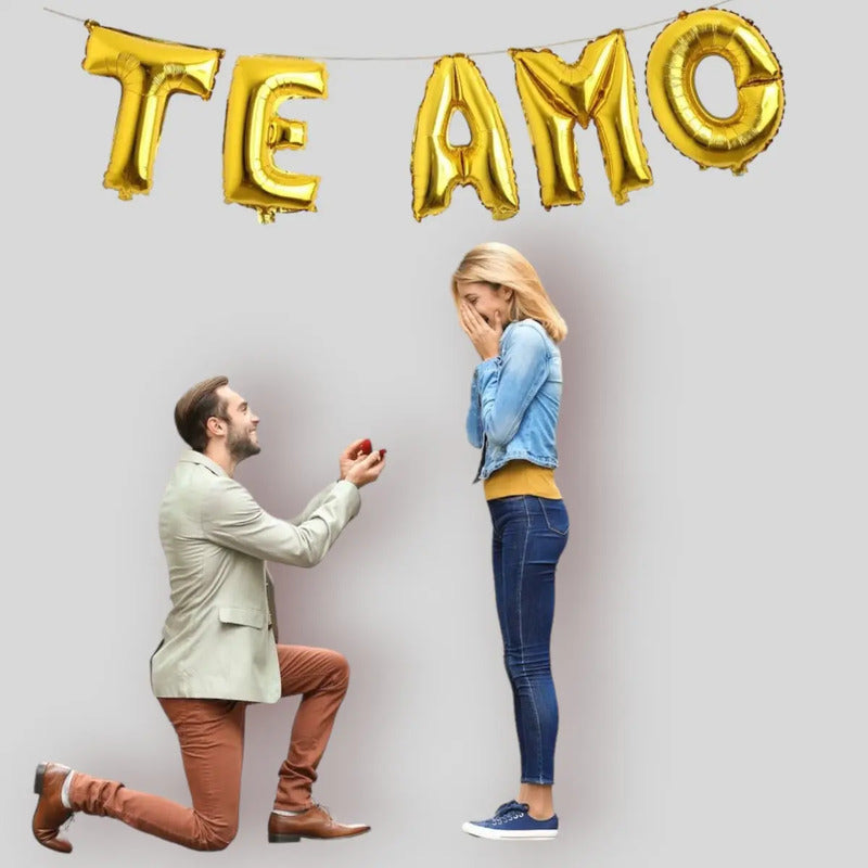 Set Globos Te Amo Metalicos Letras Frase Amor Especial 33cm