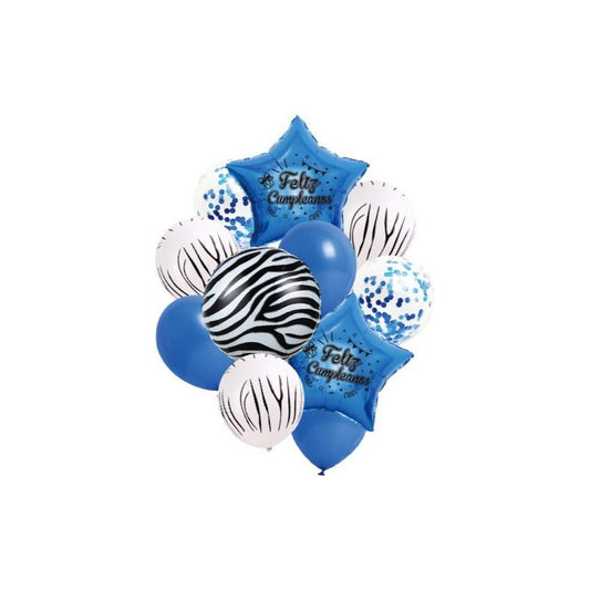 Set De Globos Animal Print Azul 11 Piezas Decoracion