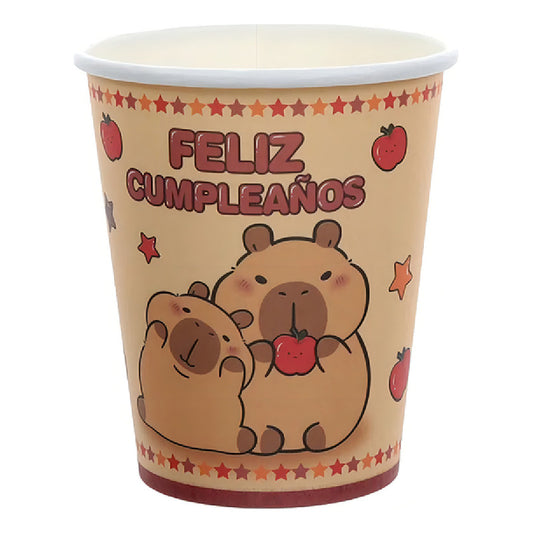 Pack 6 Vasos Capibara Cotillon Cumpleaños Color Marrón Claro