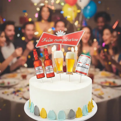 Topper Para Torta Feliz Cumpleaños Budweiser Cerveza Rojo