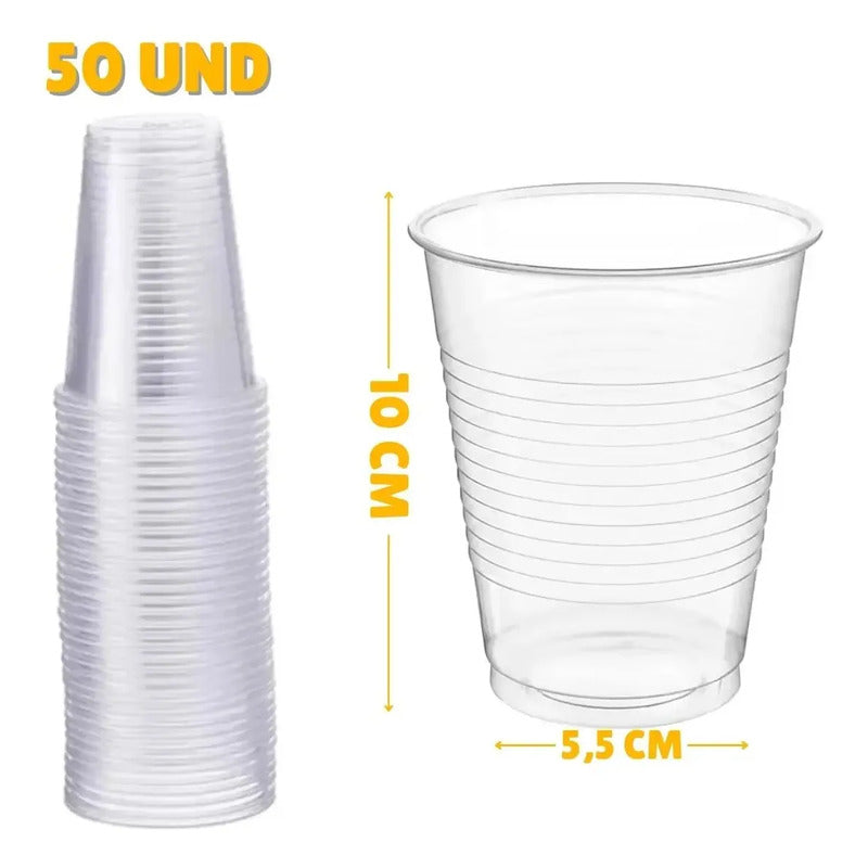 50 Vasos Plásticos Desechables 300cc/10 Oz, Ideal Fiestas Transparente