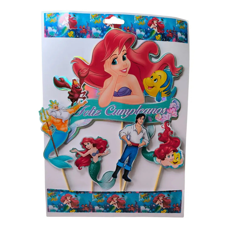 Pack 5 Topper Torta Cumpleaños Sirenita Ariel