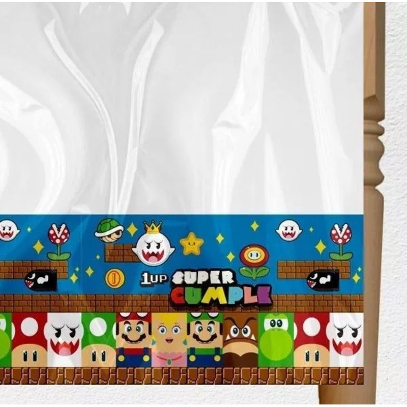Mantel Cumpleaños Súper Mario Bros 170 X 130 Cm Azul Geométrico