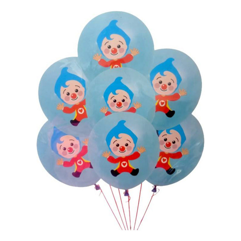 Set De 25 Globos Latex Payaso Plim Plim Azules Cumpleaños