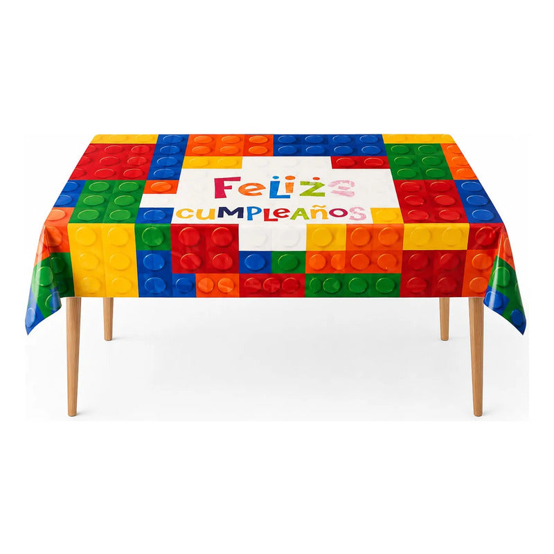 Mantel Plástico Feliz Cumpleaños Diseño Lego Multicolor Legos