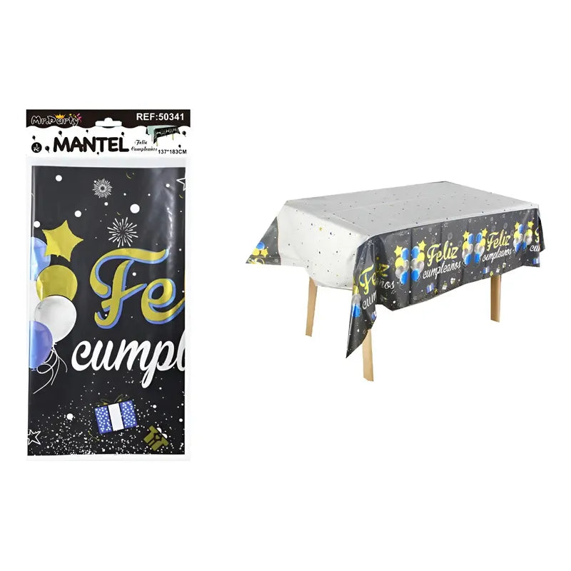Cotillón Fiestas Mantel Feliz Cumpleaños Negro Negro Feliz Cumpleaños
