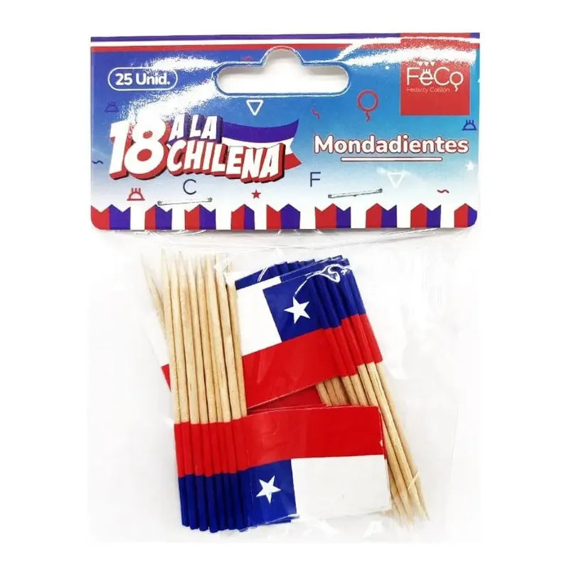 Mondadientes O Pinchos Bandera Chile X 25 Unidades Tricolor