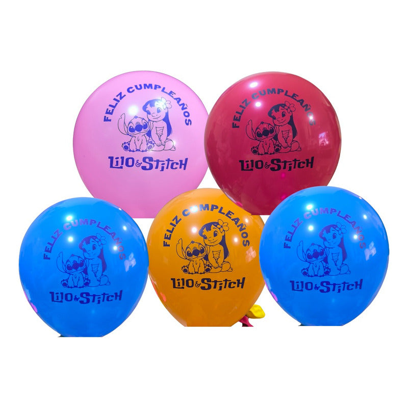 Pack 12 Globos Latex Lilo Y Stitch Lila Lilo