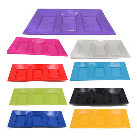 Pack 3 Bandejas Rectangular Compartida De Color  37x18 Cm
