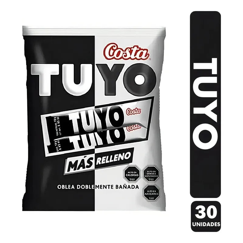 Oblea Costa Tuyo Con Crema De Maní Y Baño De Chocolate, Pack De 30 Unidades