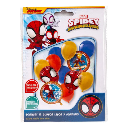 Bouquet Globos Liso, Confeti Y Nylon Spidey 12 Unidades