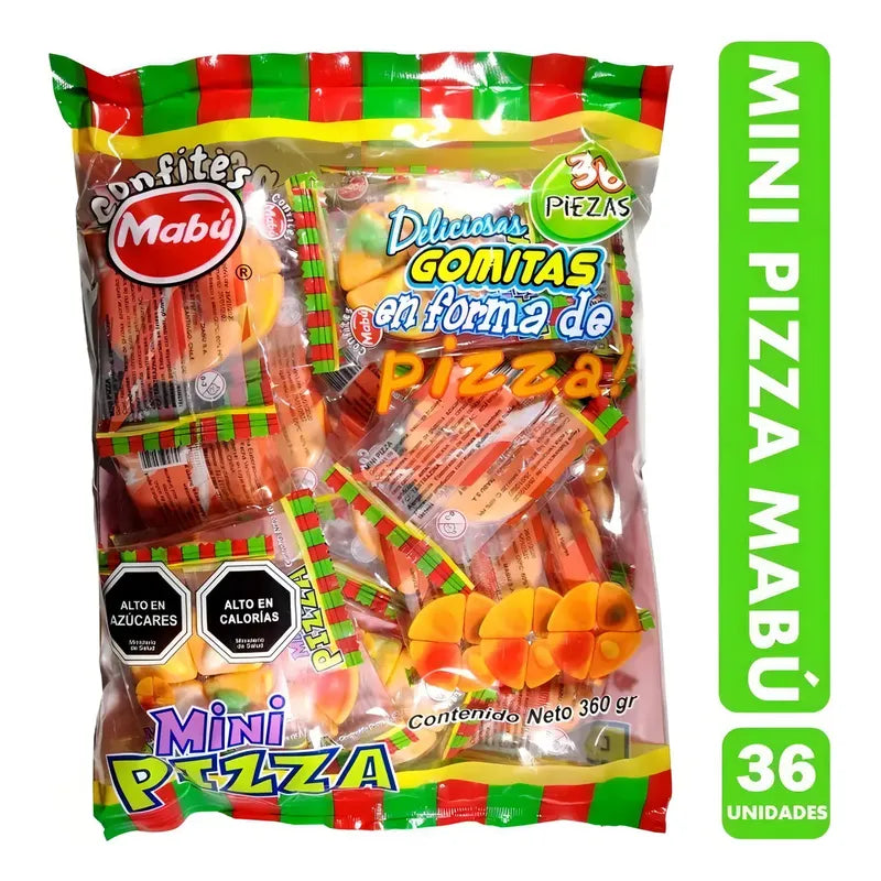 Gomitas Gelatina Sabor Frutas Mabu Pack X36 Unidades Forma Pizza