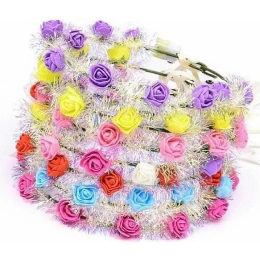 Cotillón Año Nuevo Pack 3 Coronas Cintillo Flores Luces Led