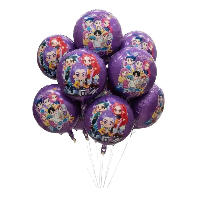 Pack 10 Globos Metálicos Guerreras Kpop Demon Hunters Violeta