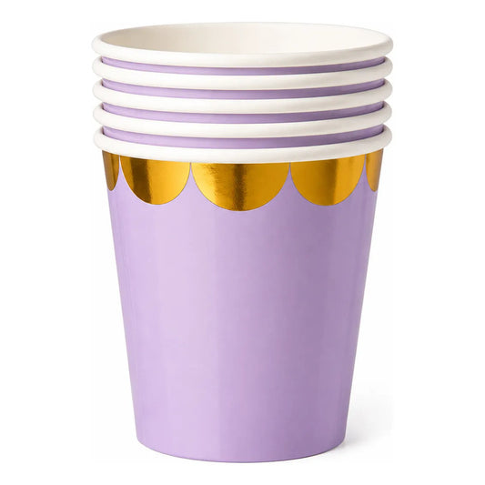 Vasos De Papel Pastel Con Borde Dorado Feco 207 Ml Lila