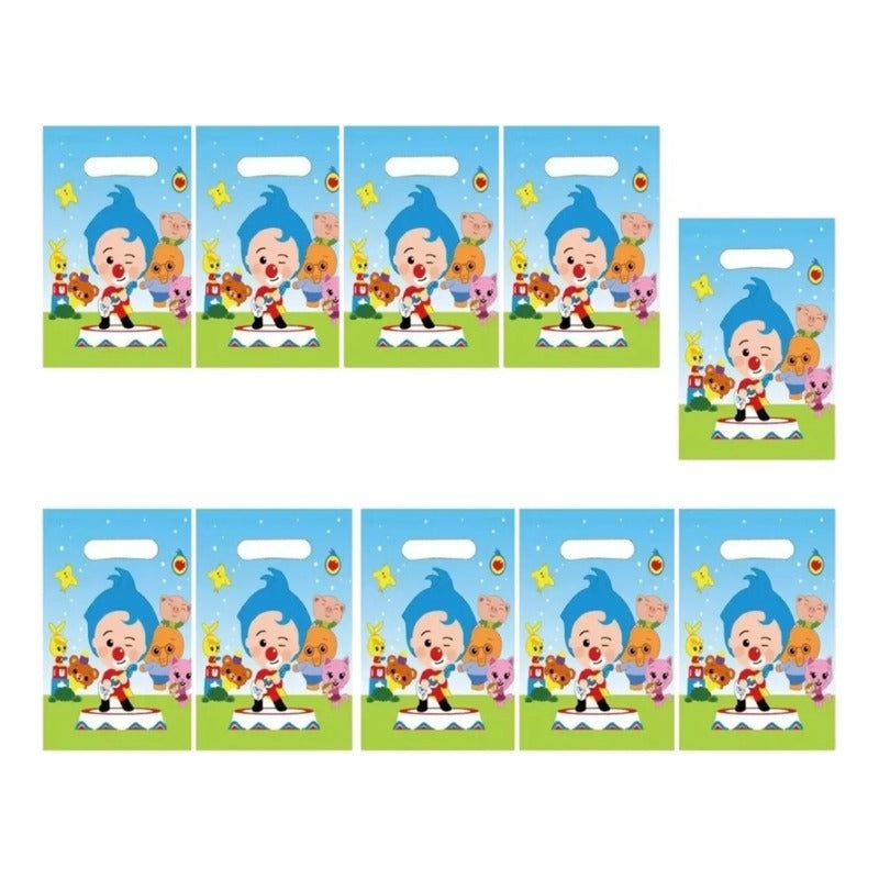10 Bolsa De Cumpleaños Payaso Plim Plim 16x25 Cm