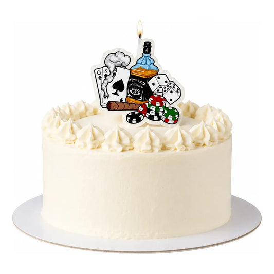 Vela Topper Torta Cumpleaños Diseño Póker Whisky Hombre
