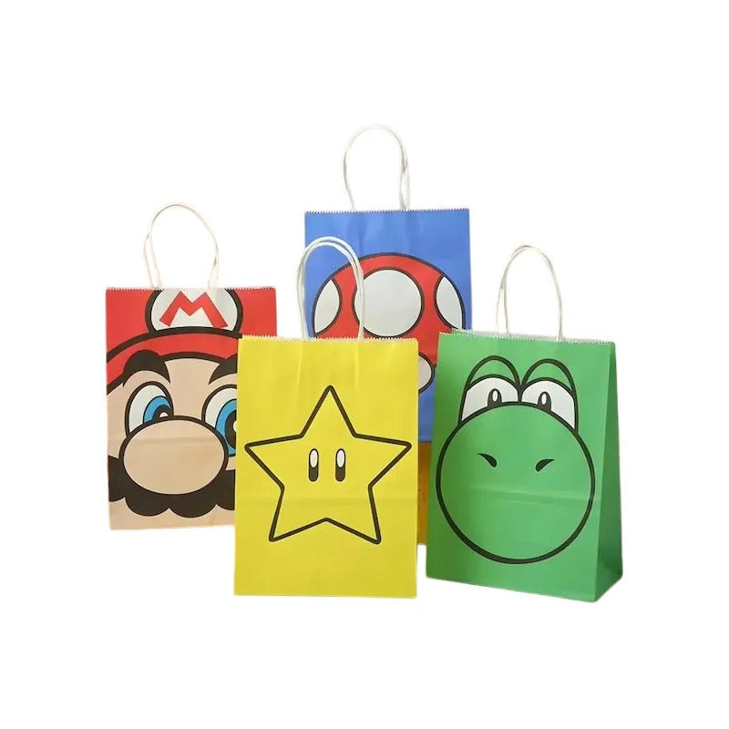12 Bolsas De Papel Super Mario Bros Con Asa Para Cumpleaños Surtido