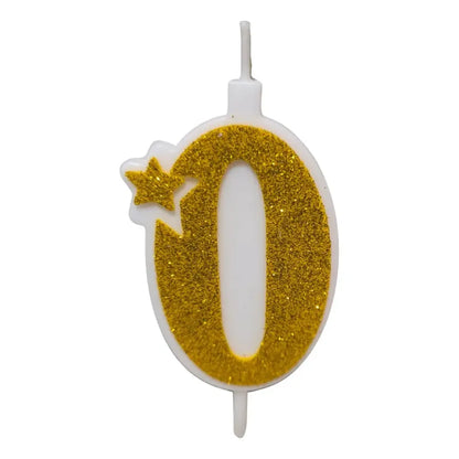 Vela De Numero Dorada Con Escarcha 12 Cm