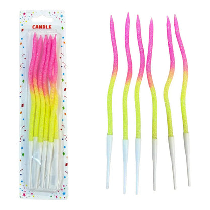 Pack 6 Velas De Cumpleaños Ovaladas Degrade Glitter