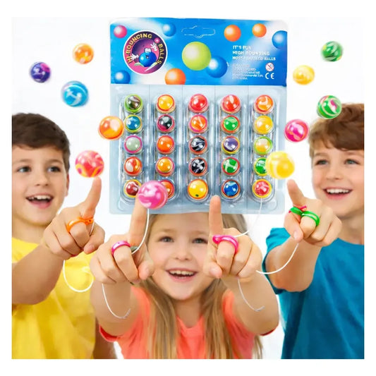 Set 30 Pelotas Saltarinas Con Anillo Y Elástico Niños Surtido
