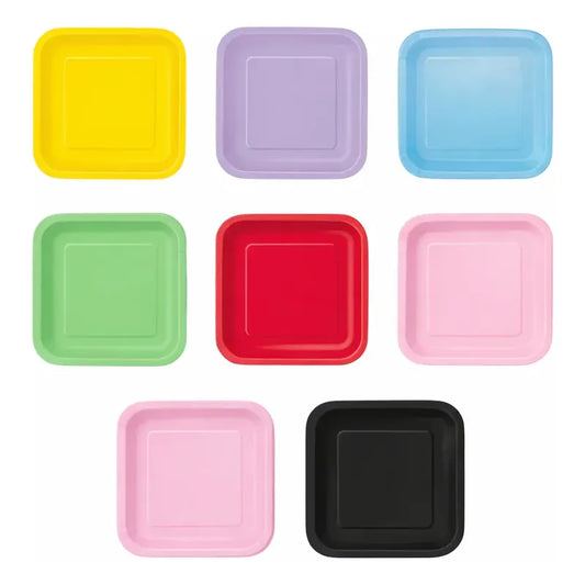 10 Platos De Cartón Cuadrados De Colores Cumpleaños 18 Cm