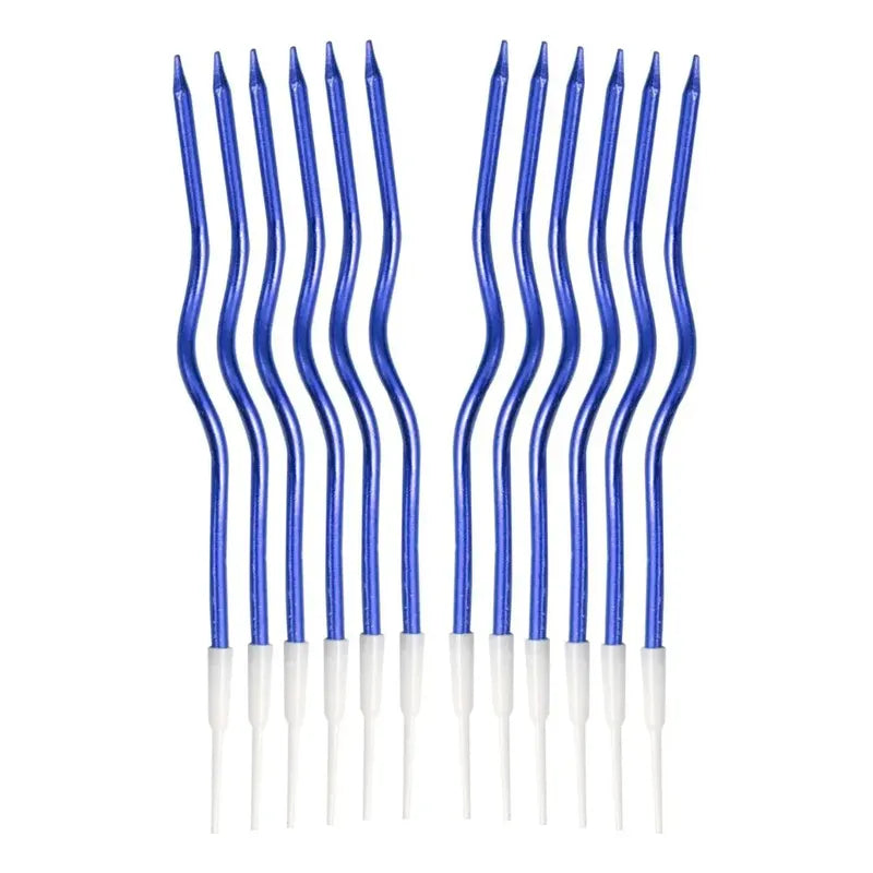 Pack 12 Velas De Cumpleaños Ovaladas Azul Metalizado