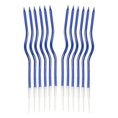Pack 12 Velas De Cumpleaños Ovaladas Azul Metalizado