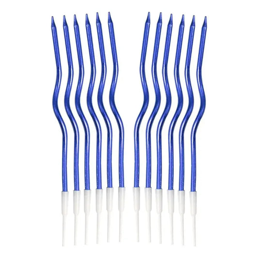 Pack 12 Velas De Cumpleaños Ovaladas Azul Metalizado