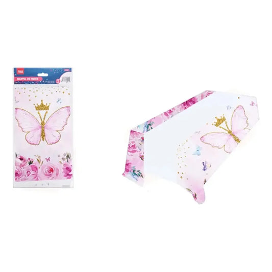 Mantel Cumpleaños Mariposa 108x180 Cm Rosa Mariposa