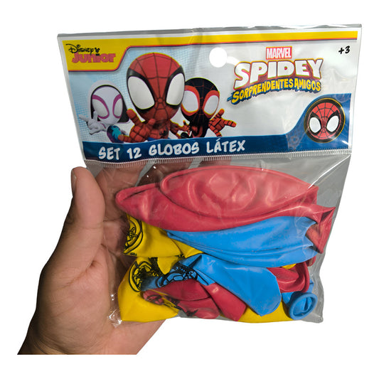 Pack 12 Globos Látex Cumpleaños Spidey Y Sus Amigos