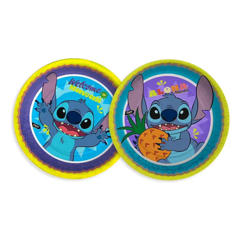 6 Platos De Cartón Stitch Disney Fiesta Cumpleaños 18 Cm Celeste