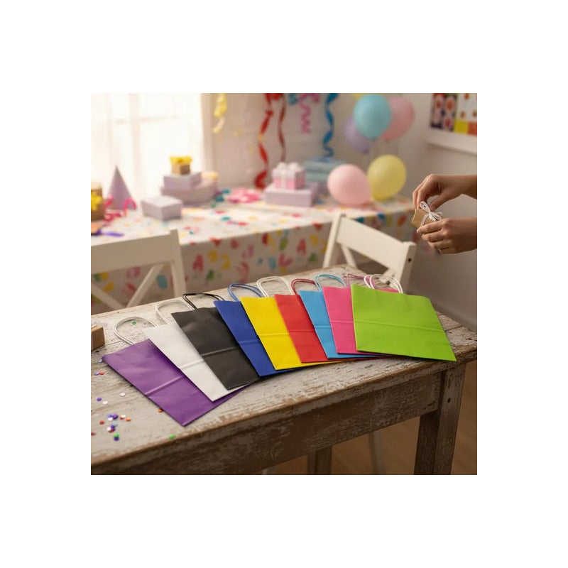 Pack 12 Bolsas De Papel Kraft De Color 27x21x11 Cm