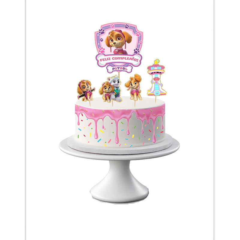 Pack 7 Topper De Torta De Cumpleaños Sky Paw Patrol