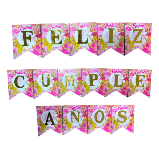 Cotillón Barbie Guirnalda Feliz Cumpleaños