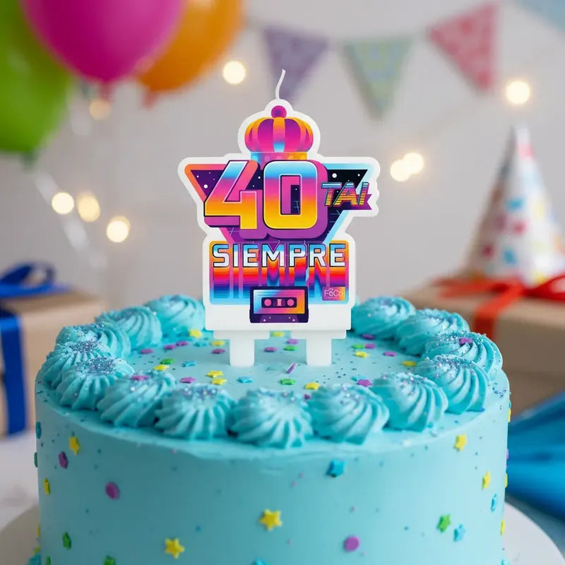 Vela Cumpleaños 40 Y Siempre Retro Ochentero Para Torta