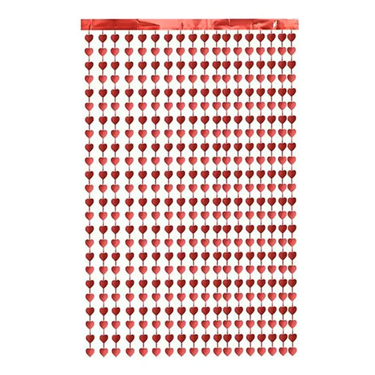 Cortina Metalica Decoración Corazones Rojo  100x200 Cm
