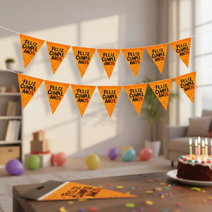 Guirnalda Banderín Feliz Cumpleaños Fluor Fiesta Naranja