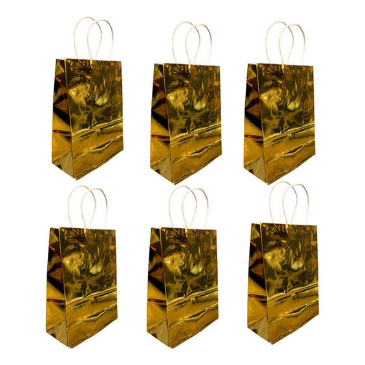 Pack 12 Bolsas Cumpleaños Papel Metalizada Dorada 16x21 Cm