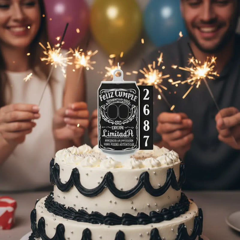 Vela Cumpleaños Lata Whisky + Números Personalizables