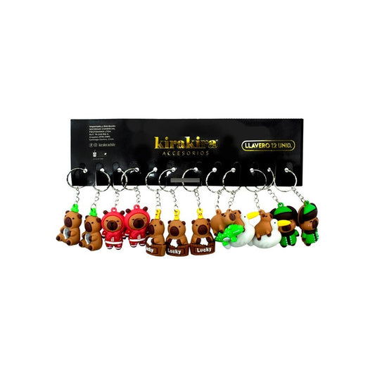 Pack 12 Llaveros Colgantes De Goma Capibara Capybara Color Marrón