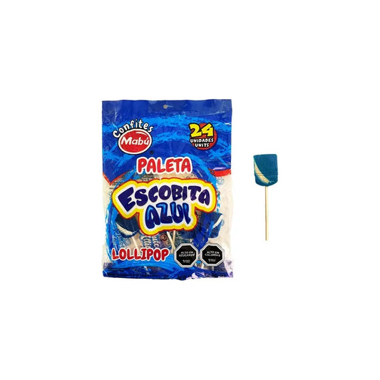 Pack 24 Paleta De Chupete Escobita Azul Dulces Cumpleaños