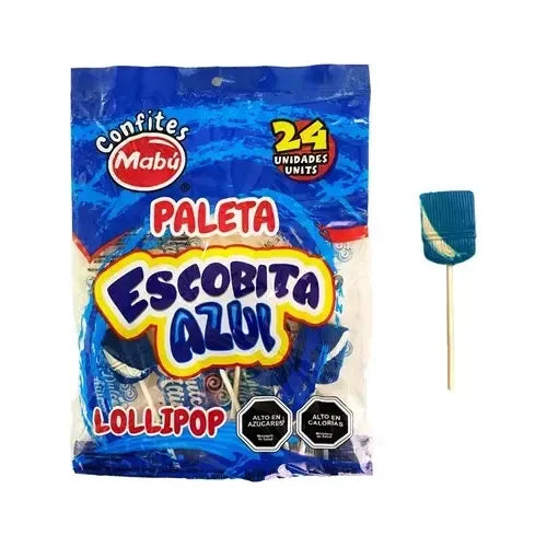 Pack 24 Paleta De Chupete Escobita Azul Dulces Cumpleaños