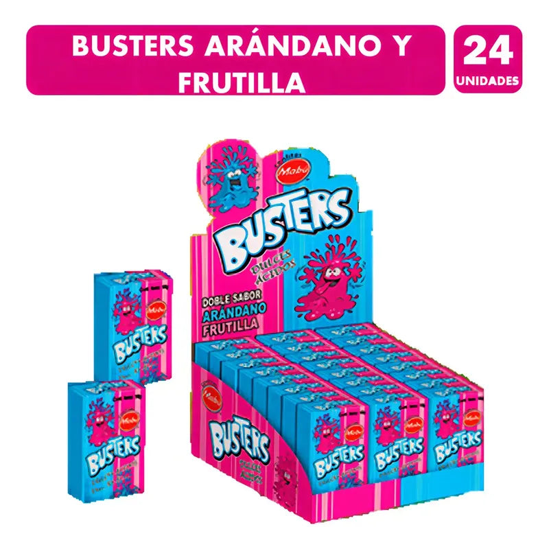 Busters - Dulces Ácidos De Sabor Arándano Frutilla Mabú 24 Unidades