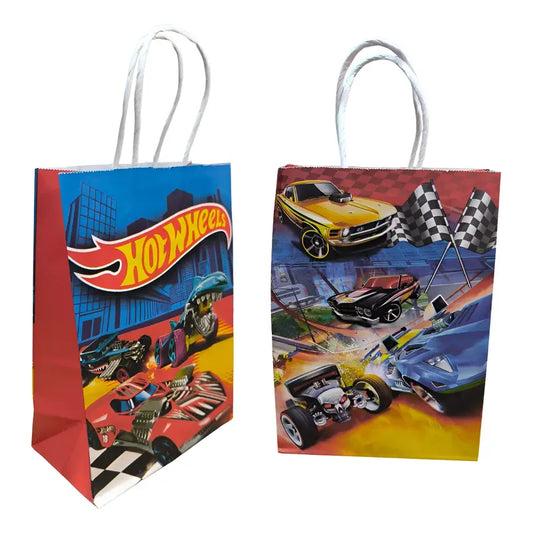 12 Bolsas Papel Cumpleaños Hot Wheels 16x21 Cm Rojo Hot Wheels