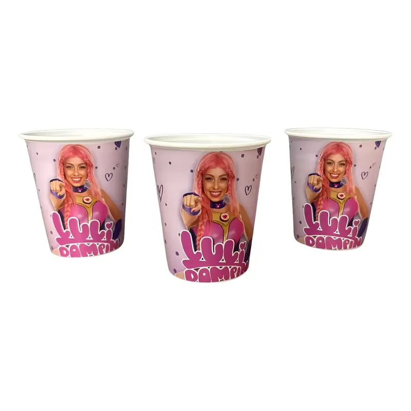Pack 6 Vasos Cotillón Cumpleaños Luli Pampin Rosa / Lila