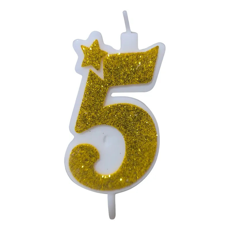 Vela De Numero Dorada Con Escarcha 12 Cm